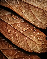 Fototapeta premium Close-up view of water droplets on a leaf showcasing the beauty of nature's morning dew