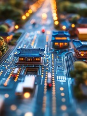 Smart City Night Miniature Model.