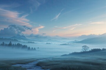Conceptual Design of a Misty Sky Blue Outdoor Landscape