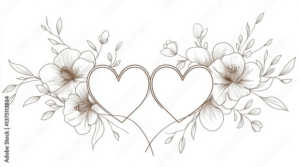 Poster two interlocking heart shapes are surrounded by intricate floral patterns, creating a romantic and e