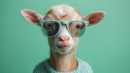 Cool Goat in Mint Green Sweater and Sunglasses