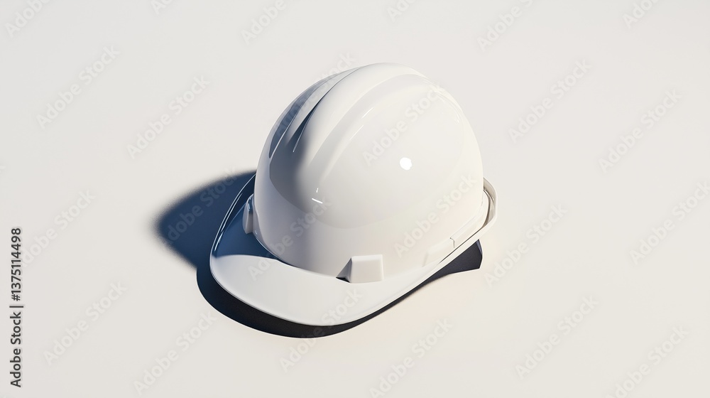 Poster 3d rendering of a white hard hat. the helmet is placed on a plain white background. it has a round s