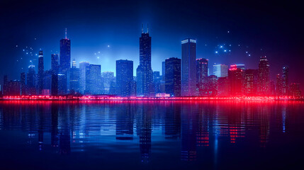 Famous American cities poster collection. USA red white and blue city prints