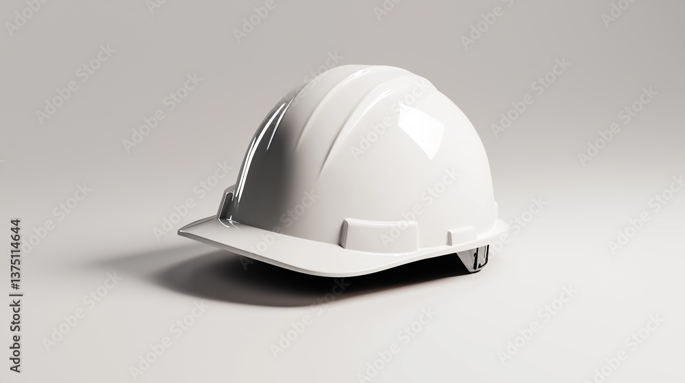 Poster 3d rendering of a white hard hat. the helmet is placed on a plain white background. it has a curved 