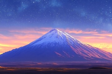 Majestic SnowCapped Mountain at Sunset.