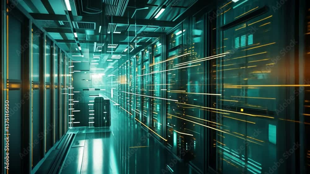 Poster futuristic corridor glowing journey through modern architecture and technology, showcasing vibrant d