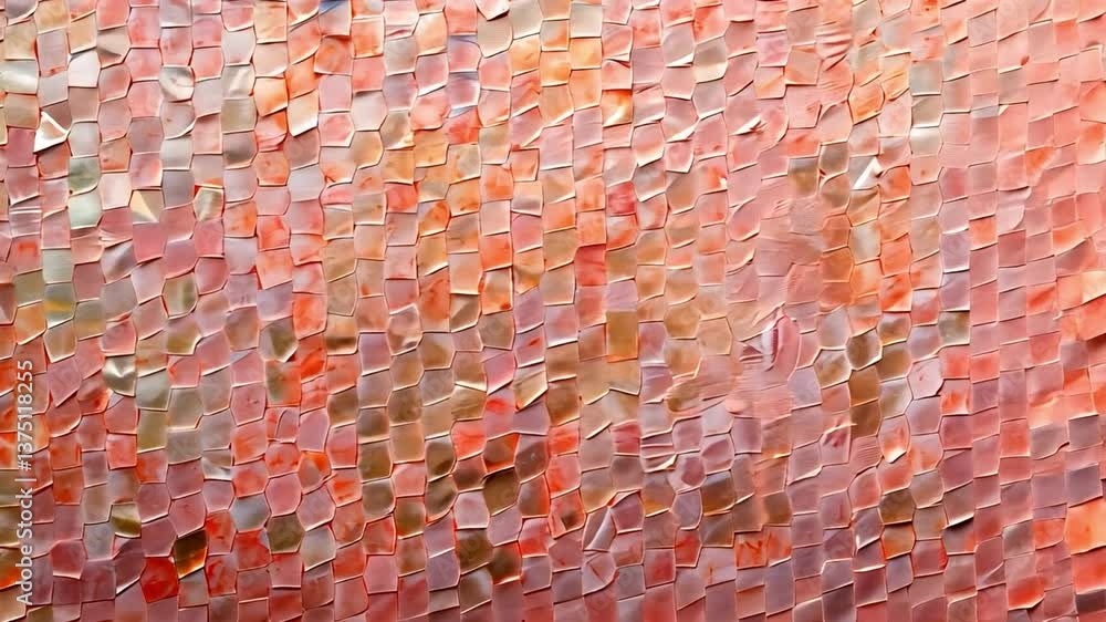 Poster artistic mosaic tiles textured patterns in pink, peach, and cream, creating depth and warmth for vib