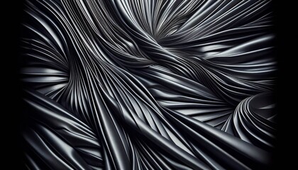 Gunmetal gray silk with pleated folds Sleek sculptural shine Cor