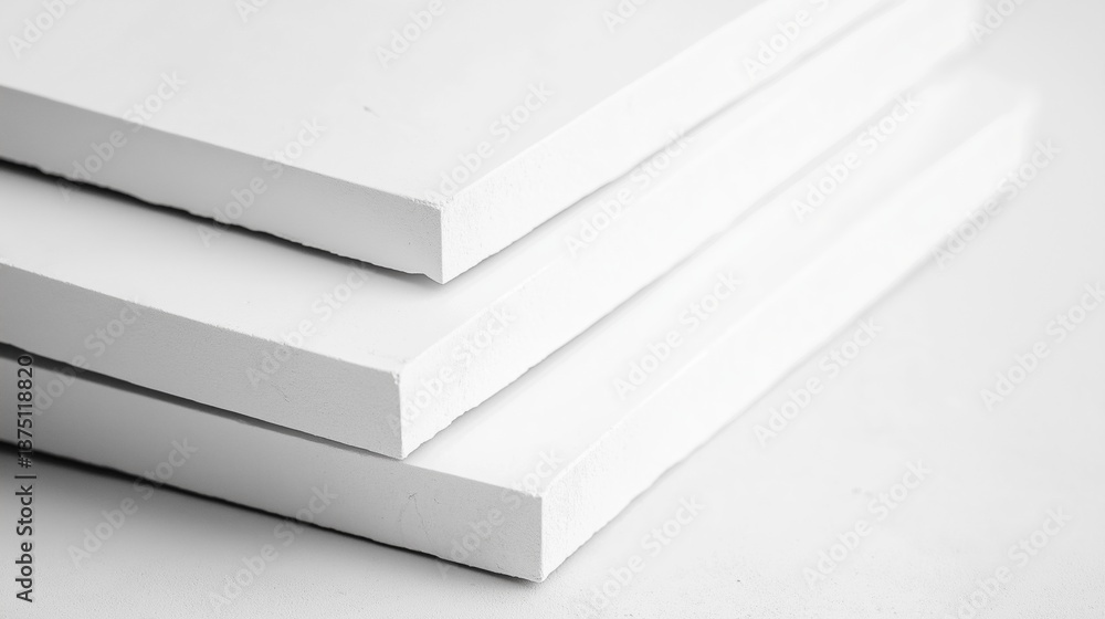 Poster close-up of three white rectangular boxes stacked on top of each other. the boxes appear to be made 