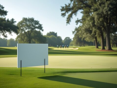 Beautiful golf course with manicured fairways, golf tee in the foreground, and players in the distance, capturing the essence of outdoor sports and relaxation


