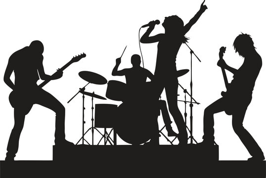 Black silhouettes of a music group performing