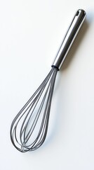 Silver whisk on white background.