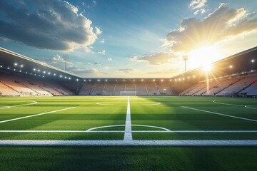 Stunning Football Field Bathed in Sunlight with Peaceful Scenic View