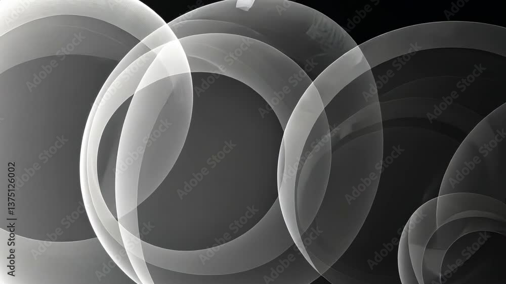 Poster translucent shapes and circles create mesmerizing abstract composition, showcasing smooth curves and