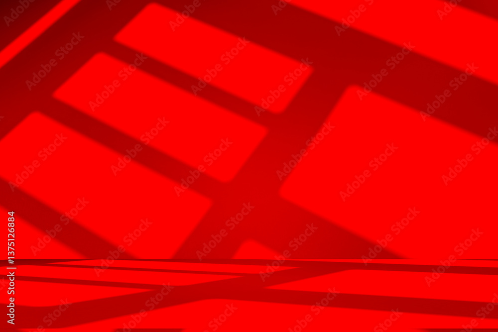 Poster Wall interior background, studio and backdrops show products.with shadow from window color Red background for text insertion and presentation product	