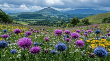 Obraz premium Vibrant Wildflower Meadow with Mountain Vista