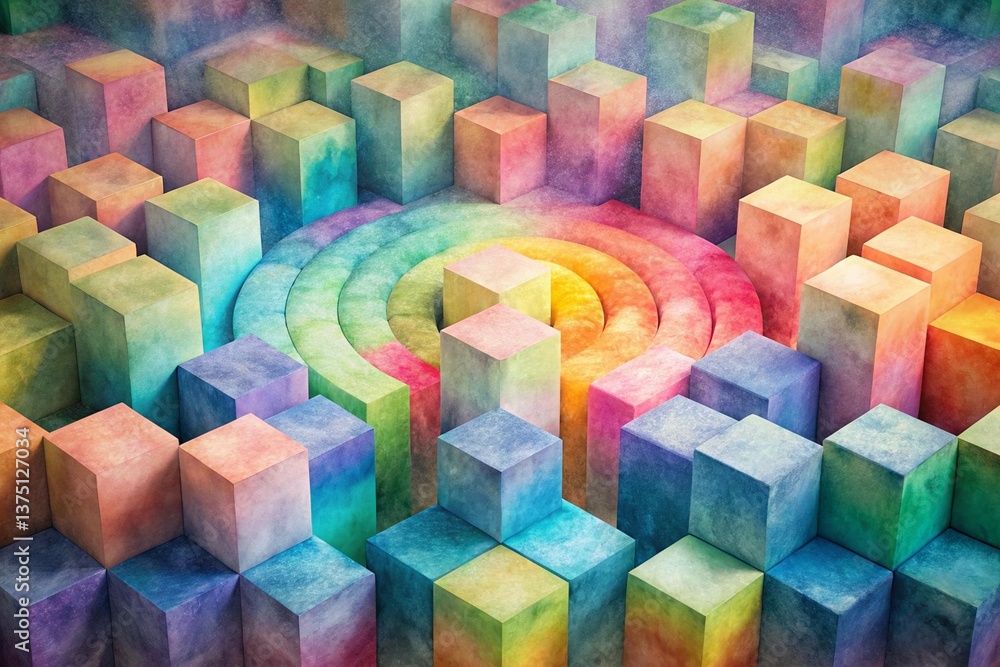 Aufkleber rainbow of colorful blocks abstract 3d background