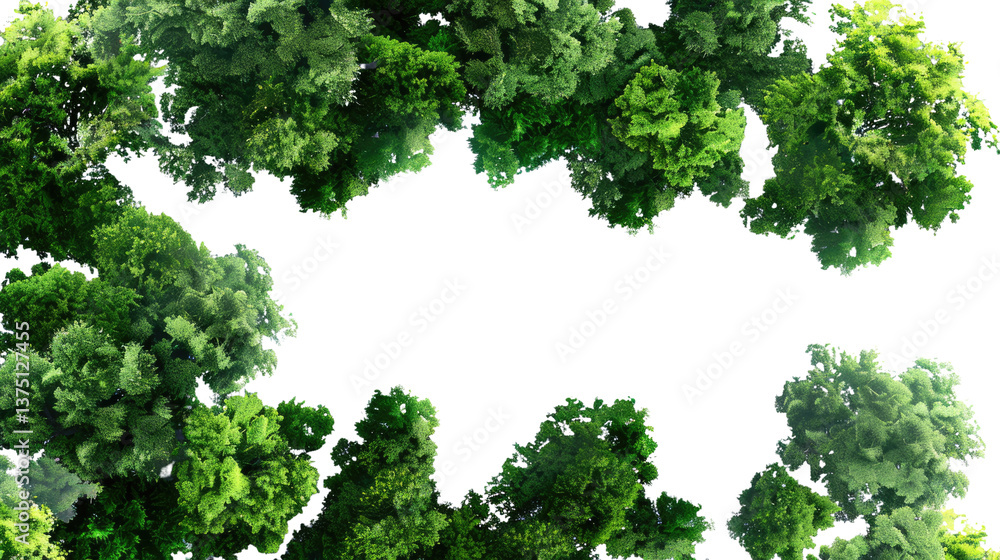 Poster green canopy: overhead view of a vibrant green tree canopy, creating a natural frame against the sky
