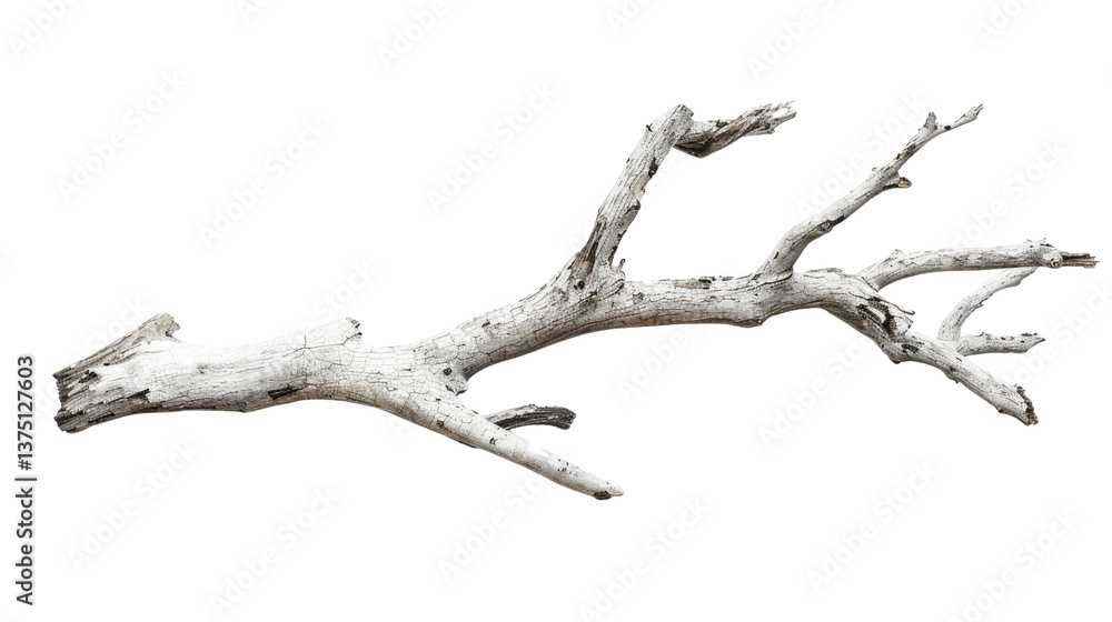 Poster bleached branch: a weathered, sun-bleached tree branch, its intricate network of twigs and limbs sta
