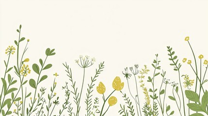 Spring wildflowers border, meadow, pastel, nature, website banner
