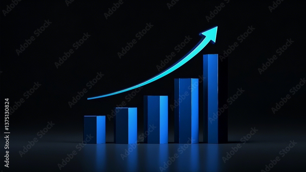 Poster 3d business graph with arrow on red background showing growth and progress in finance and market