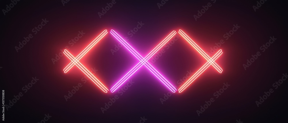 Poster neon sign in the shape of an x. the x is made up of three intersecting lines that form a diamond sha