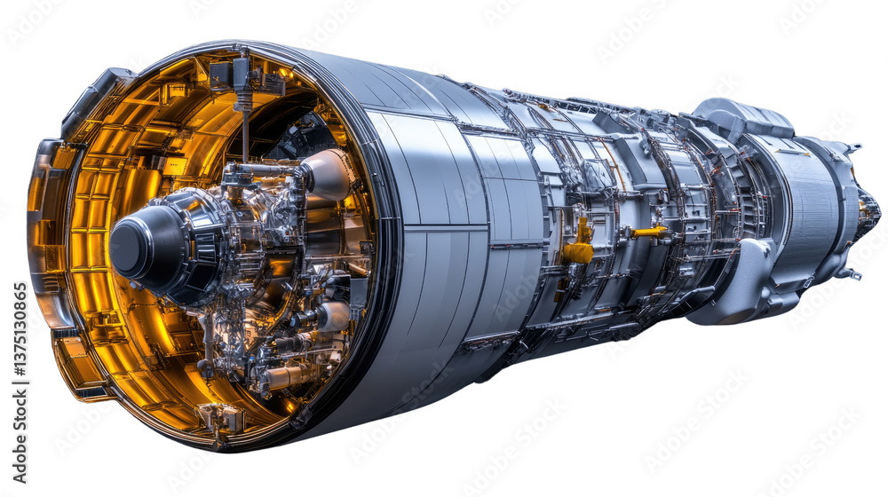 Poster engine's intricate design: a detailed close-up of a jet engine, showcasing its internal components a