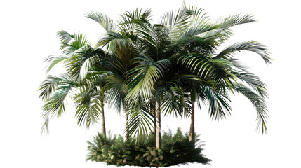 Tropical Palm Trees on Bright Day: Tropical palm trees showcasing vibrant fronds under a bright sky, evoke a sense of relaxation and summer. 