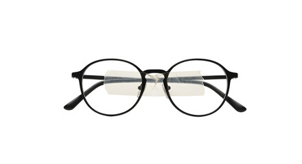 Glasses Frame Round Black Metal with Temporary Lenses on White