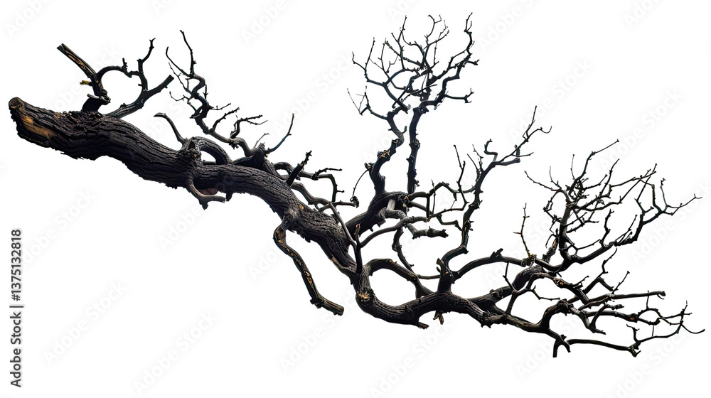 Poster dried branch: a starkly beautiful depiction of a dried tree branch, its intricate network of twigs r