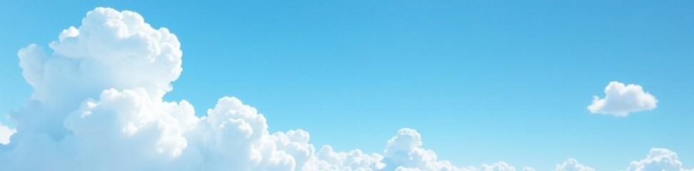 A light blue sky with fluffy white clouds and a few wispy tendrils stretching out from the horizon , serene, horizon