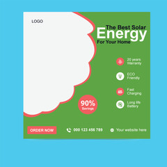 Green Solar Energy Social Post Facebook and Instagram Posts Powering a Sustainable Future, Switch to solar energy and take a step towards a greener, cleaner planet. Solar power reduces carbon emission