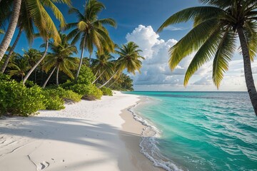 Tropical Island Getaway with Soft White Sand Beaches Lush Palm Trees and Pristine Blue Waters for Perfect Relaxation
