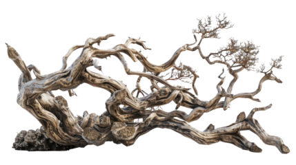 Sculpted by Nature: A striking, aged bonsai tree showcases its resilient nature, each branch narrating a story of time and endurance, creating a captivating visual against a neutral backdrop.