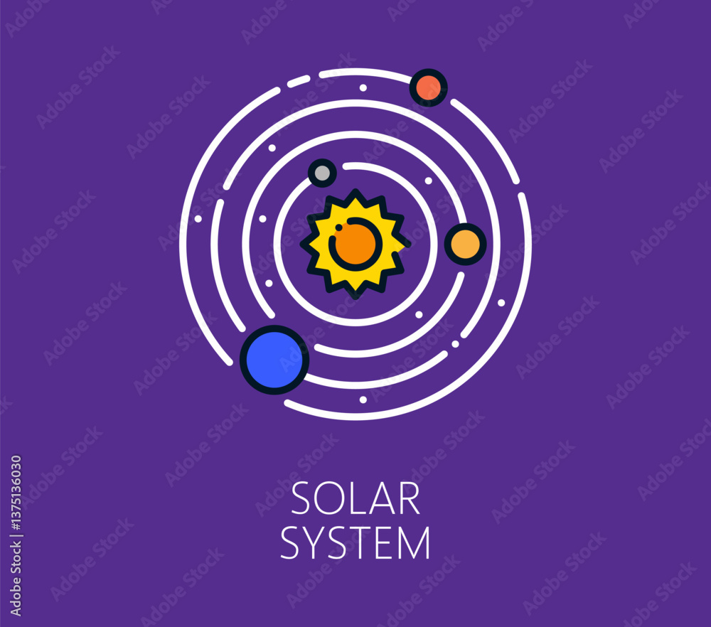Poster space solar system planets color line icon. space research or discovery linear icon, galaxy outerspa