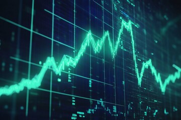 A dynamic representation of upward movement is highlighted by a glowing green arrow on a financial graph, showcasing positive trends in the market during trading hours Generative AI