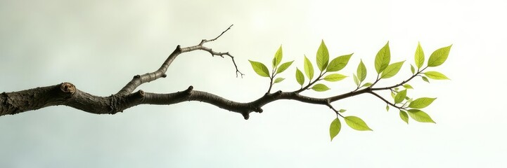 Fototapeta premium Delicate branch with twisted trunk on white background, forest, foliage, nature
