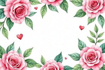 Delicate watercolor roses & leaves, repeat seamlessly , pink, backdrop