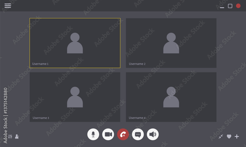 Poster videocall user interface. video chat screen template. online chat with avatar and buttons for mobile