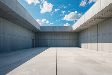 Expansive Minimalist Concrete Landscape Beneath Bright Blue Sky