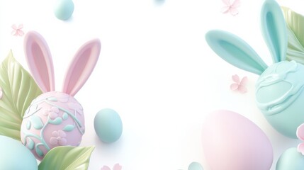 Pastel colored Easter eggs and bunny