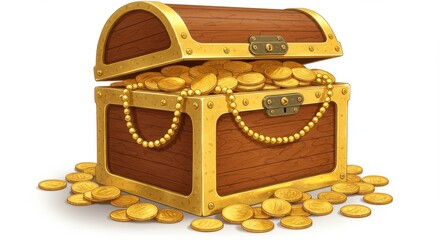 Treasure Chest Filled with Gold Coins