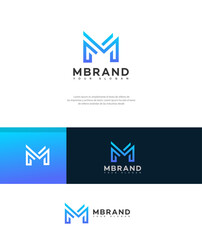 Modern Minimalist Blue Gradient M Letter Logo Brand Design