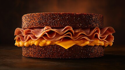 Panini made with sourdough panini bread, filled with ham and swiss cheese, perfectly pressed and melted, served in rustic cafe setting