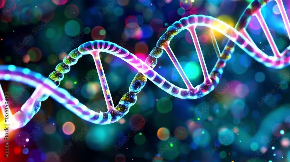 Poster vibrant and colorful dna double helix an abstract exploration of molecular structure with bokeh back