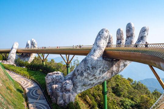 da nang ,vietnam- May 04 : The most beautiful Viewpoint golden Bridge in da nang, banahill city vietnam
