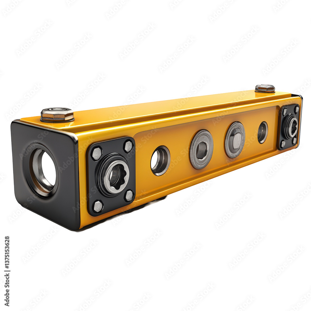 Poster abstract engineered golden block: a close-up view on technological progression