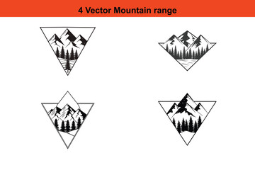 Mountains silhouettes on isolated background. set of hand drawn landscape mountain with silhouette pine trees
