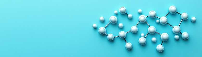 Abstract molecule structure, light blue background, science concept, medical illustration