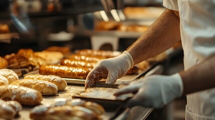 Fototapeta premium Culinary art at local bakery fresh sausage bread in cozy setting